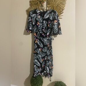 Tropical Print Wrap Dress